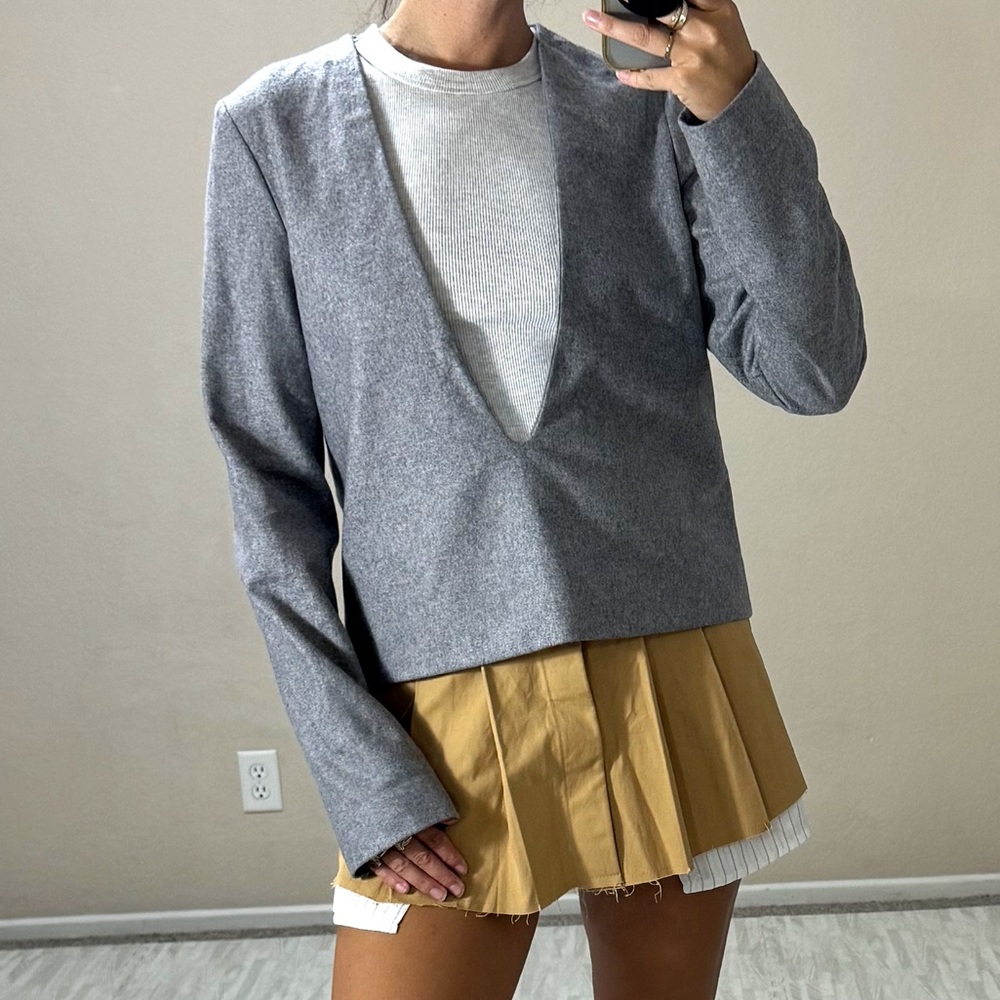 COS Gray V-Neck Top